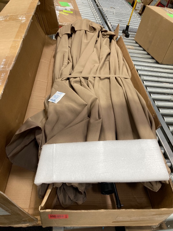 Photo 1 of ***used***Edx 15ft Patio Umbrellas (Base Included) Large Outdoor Double-Sided Rectangle Market Umbrella with Stand for Poolside Lawn and Backyard Khaki
