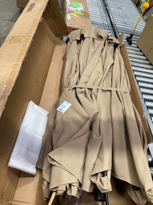 Photo 1 of ***used***Edx 15ft Patio Umbrellas (Base Included) Large Outdoor Double-Sided Rectangle Market Umbrella with Stand for Poolside Lawn and Backyard Khaki
