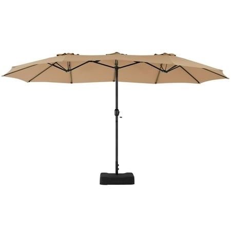 Photo 1 of ***used***Edx 15ft Patio Umbrellas (Base Included) Large Outdoor Double-Sided Rectangle Market Umbrella with Stand for Poolside Lawn and Backyard Khaki
