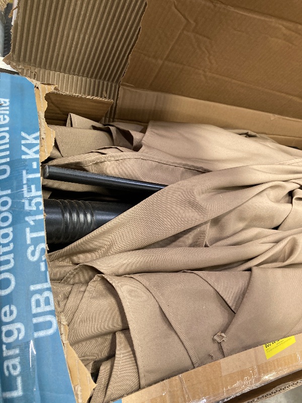 Photo 1 of ***used*****Edx 15ft Patio Umbrellas (Base Included) Large Outdoor Double-Sided Rectangle Market Umbrella with Stand for Poolside Lawn and Backyard Khaki
