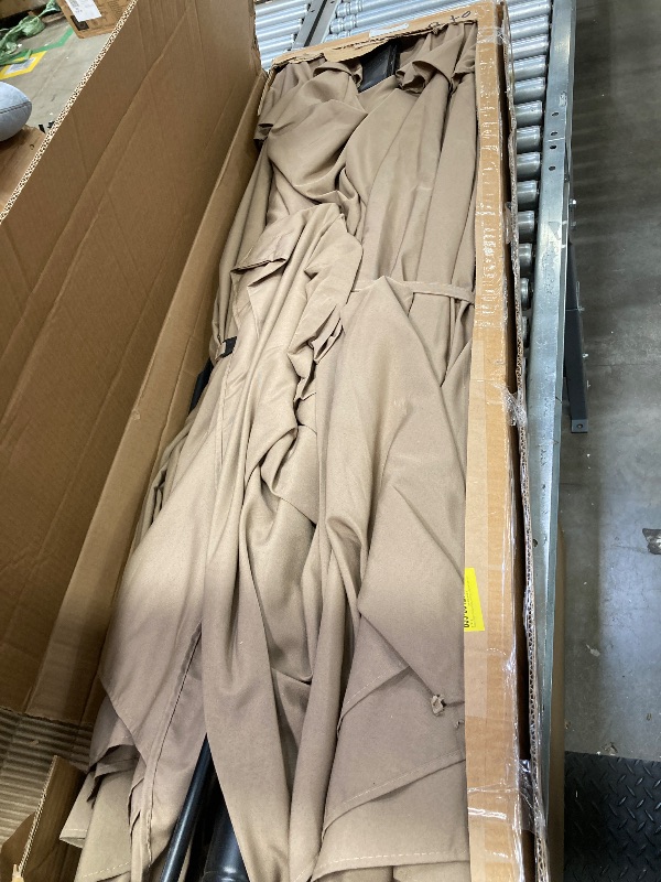 Photo 1 of ***used*****Edx 15ft Patio Umbrellas (Base Included) Large Outdoor Double-Sided Rectangle Market Umbrella with Stand for Poolside Lawn and Backyard Khaki
