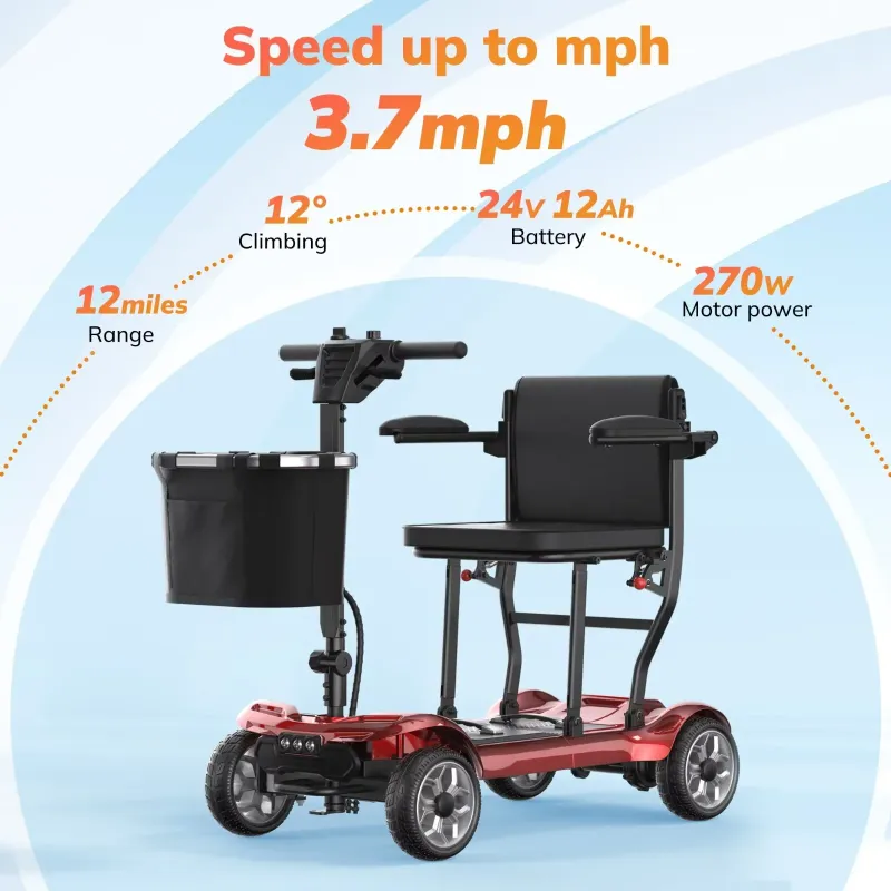 Photo 1 of ***MISSING PARTS*****SACVON Ultra Lightweight Mobility Scooter for Seniors,43Lbs Aluminum Electric Wheelchair,Lithium Battery,Suitable for Travel,Red
