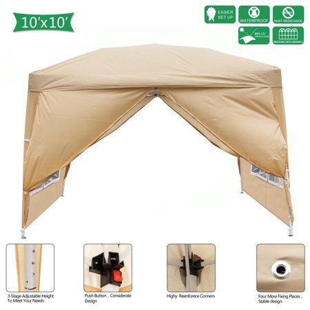 Photo 1 of ***used******Ktaxon 10x10 Ez Pop up Canopy Tent Outdoor Sun Shade Shelter Outdoor Gazebo One Push Setup with Sidewalls 1 Roller Bag 4 Sandbags UPF50+ - Black
