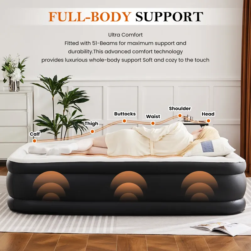 Photo 1 of ***used***ZUNMOS Twin Air Mattress, 18" H Portable Low Noise Colchone Inflable with Built in Pump, Maximum Weight Capacity 660 LBS Air Bed for Camping, Indoor and Family
