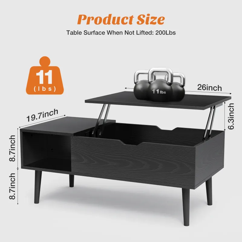 Photo 1 of *** used major damage***edx Wooden Lift Top Coffee Table with Hidden Compartments and Adjustable Shelves - Ideal for Small Homes, Apartments, Reception Rooms, Black Grain
