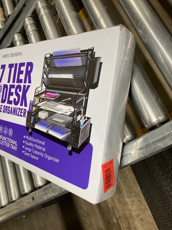 Photo 1 of Simple Trending 7 Tier Desk File Organizer, Letter Tray Paper Organizer with Pen Holder and Metal Hanging Basket, Black