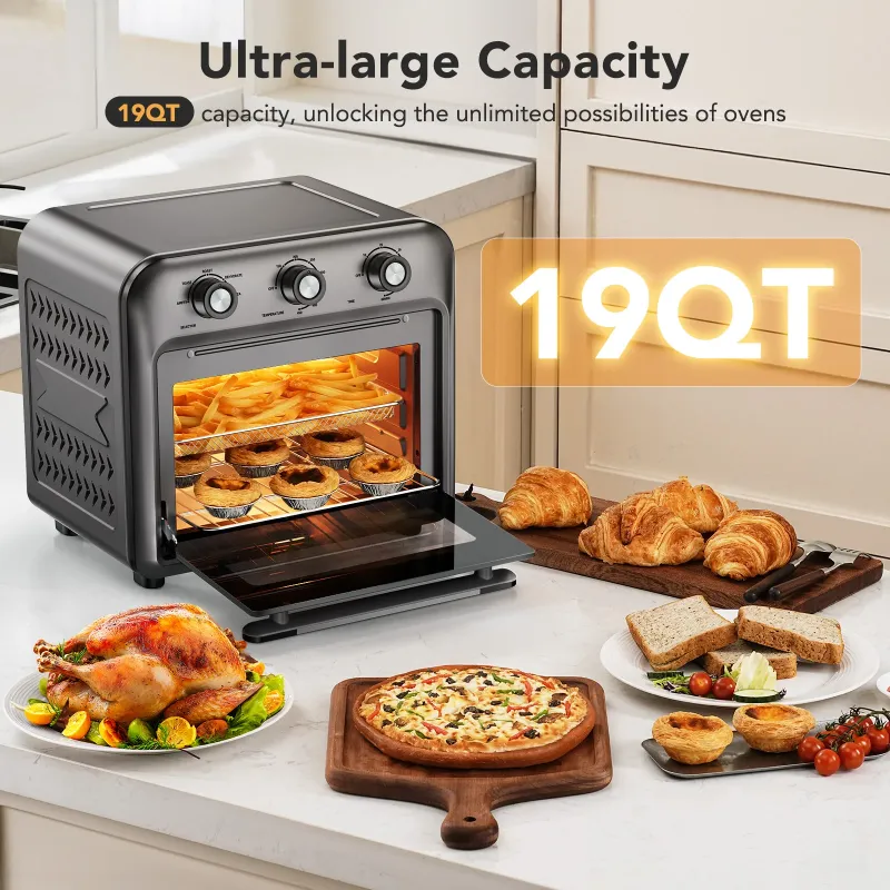 Photo 1 of ***it was used *****19QT Air Fryer Toaster Oven with Convection, 5-in-1 Countertop Cooker, Visible Window, Oil Free, 1500W, Black
