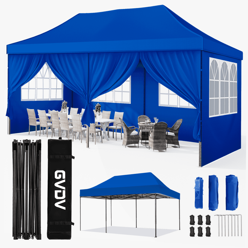 Photo 1 of ***used****GVDV 10x20 Pop up Canopy with Removable Sidewalls, Outdoor Canopy Tents for Partie Wedding, Instant Sun Protection Shelter with Upgrade Raised Roof and Carry Bag, Blue
