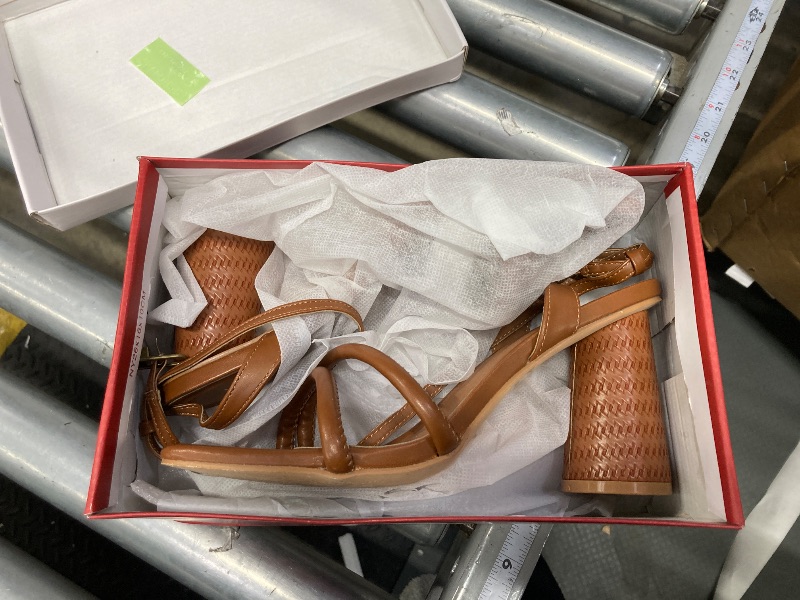 Photo 1 of **WEAR ON BOTTOMS**Viciously Vixen Women's Block High Heels Square Toe Heeled Sandals Ankle Strap Shoes, Brwon, 9