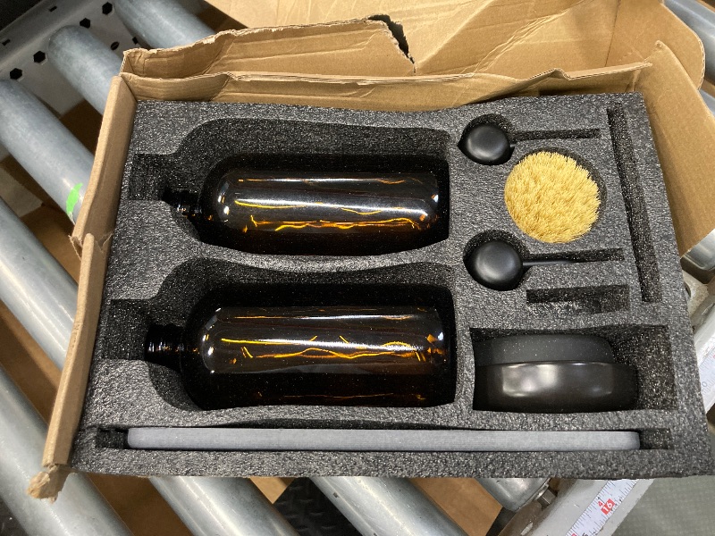 Photo 1 of [Luxury] Kitchen Soap Dispenser Set - 16OZ Amber Glass Bottle, Stainless Steel Pump, Instant Dry Tray, Waterproof Labels, Non-Slip Silicone Pad, and Dish Brush | Upgrade for Your Kitchen and Bathroom