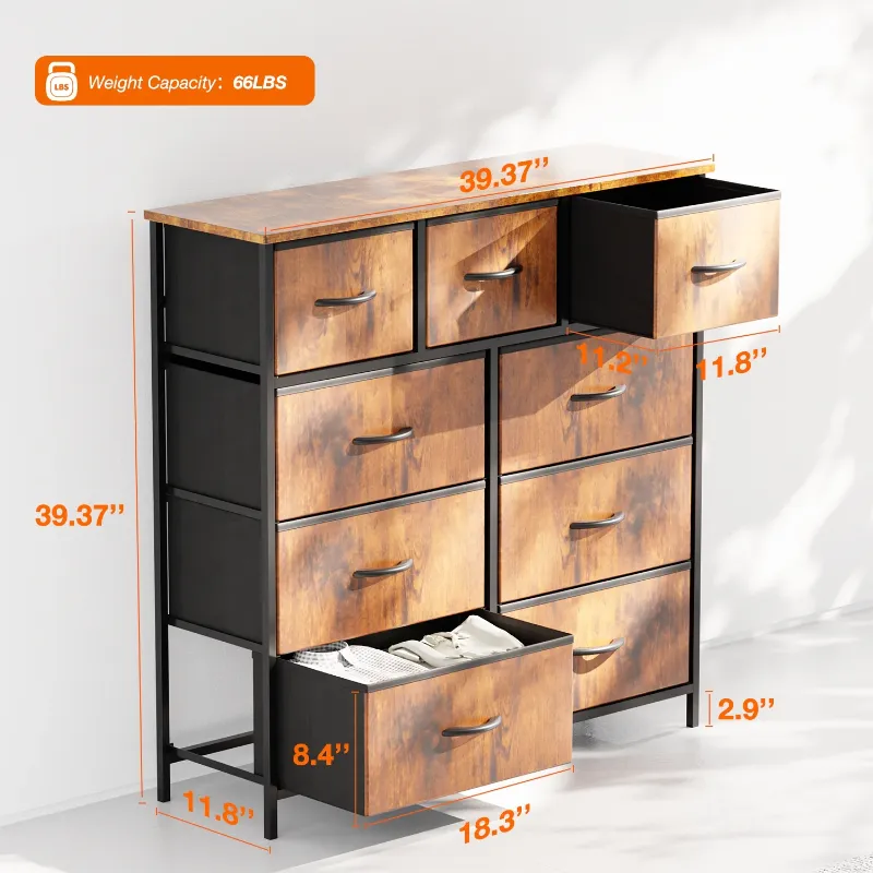 Photo 1 of ***Missing parts***ZUNMOS 9 Drawer Fabric Dresser for Bedroom, Chest of Drawer Organizer Storage Cabinet for Closet, Entryway, Rust Brown

