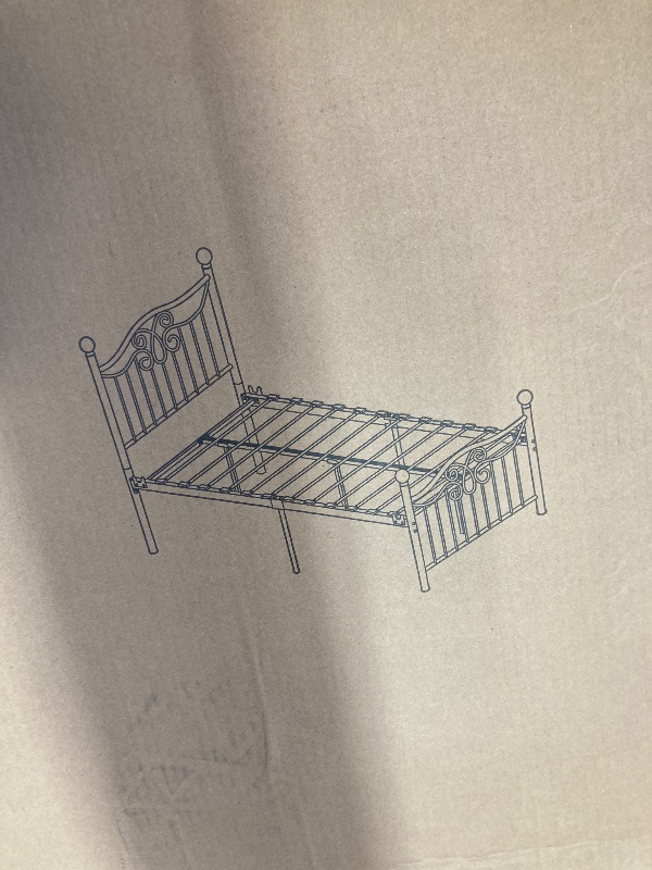 Photo 1 of ****Missing parts****YERPERFO Vintage Sturdy Metal Bed Frame Queen Size with Vintage Headboard and Footboard Platform Base Bed Frame No Box Spring Needed Steel Bed (Gray Silver,Queen)