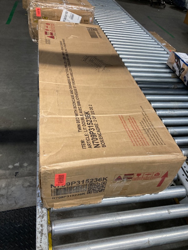 Photo 1 of ***PARTS ONLY***
Bellemave Twin Corner Bed with Storage Shelves and Desk, Upholstered Headboard Daybed with Bookcase and Drawers?Daybed with Storage, White+Beige Cushion