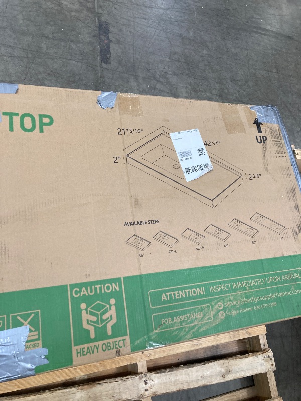 Photo 1 of ***(TOP ONLY -SELLING AS INCOMPLETE)*** GETPRO Vanity Top 42 in. W x 22 in. D Solid Surface Cultured Marble Bathroom Vanity sink Top and Integrated Backsplash Left Offset White Vanity Countertop with 4 inch Faucet Hole