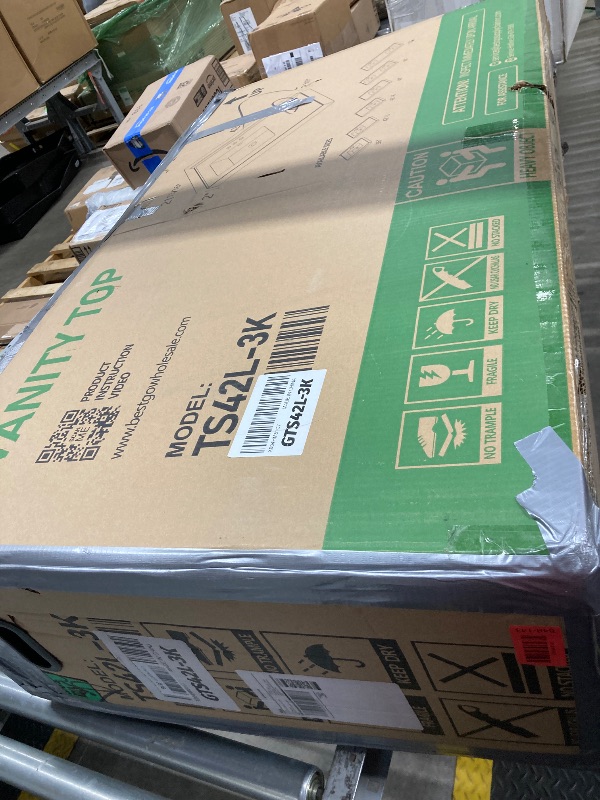 Photo 1 of ***(TOP ONLY -SELLING AS INCOMPLETE)*** GETPRO Vanity Top 42 in. W x 22 in. D Solid Surface Cultured Marble Bathroom Vanity sink Top and Integrated Backsplash Left Offset White Vanity Countertop with 4 inch Faucet Hole