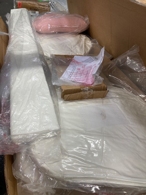 Photo 1 of ***Missing parts*******Missing parts****Bed Frame Queen with Boucle Upholstered Headboard, Girls Bed with 2 Drawers, Solid Wood Slats Support, No Box Spring Needed/Easy Assembly, White Bed Frame Queen