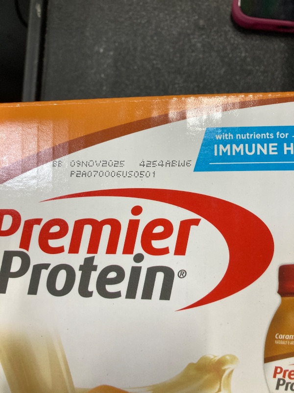 Photo 1 of **09 nov 2025**Premier Protein Shake, Caramel, 30g Protein 1g Sugar 24 Vitamins Minerals Nutrients to Support Immune Health, 11.5 fl oz (Pack of 6)