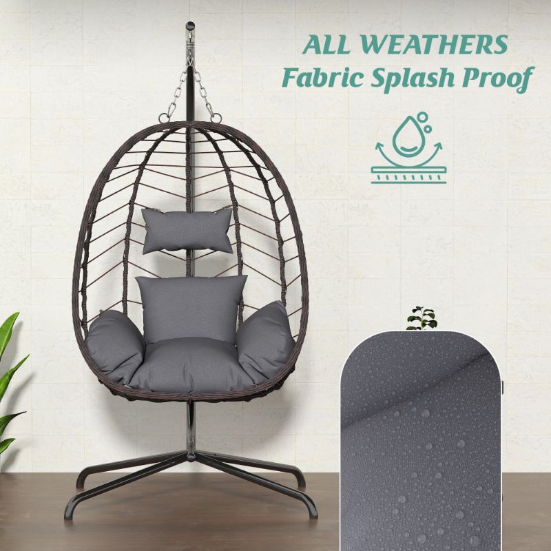 Photo 1 of )Egg Chair with Stand, Patio Wicker Bifanuo Hanging Chair, Hammock Swing Chair, 350LBS Capacity for Bedroom, Balcony, Garden