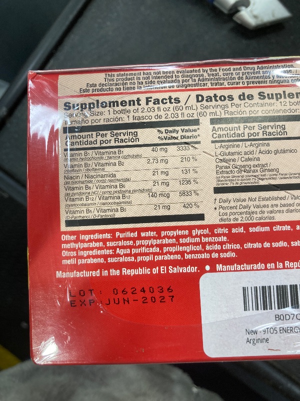 Photo 1 of **exp jun 2027**9TO5 ENERGY Vitamin Power Shot - Cherry Flavor, Taurine-Free, Sugar-Free, 12 Pack (2.03 fl oz Each) - Boost Energy, Focus, and Vitality with B Vitamins and L-Arginine