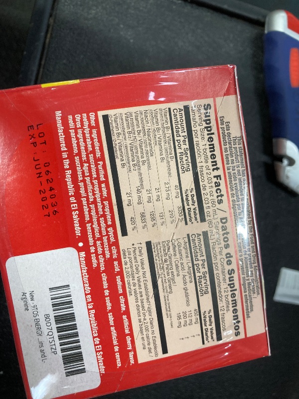 Photo 1 of **exp jun 2027**9TO5 ENERGY Vitamin Power Shot - Cherry Flavor, Taurine-Free, Sugar-Free, 12 Pack (2.03 fl oz Each) - Boost Energy, Focus, and Vitality with B Vitamins and L-Arginine