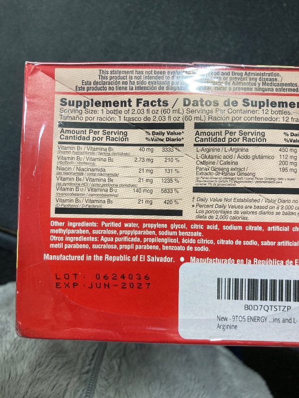 Photo 1 of **EXP JUN 2027**9TO5 ENERGY Vitamin Power Shot - Cherry Flavor, Taurine-Free, Sugar-Free, 12 Pack (2.03 fl oz Each) - Boost Energy, Focus, and Vitality with B Vitamins and L-Arginine