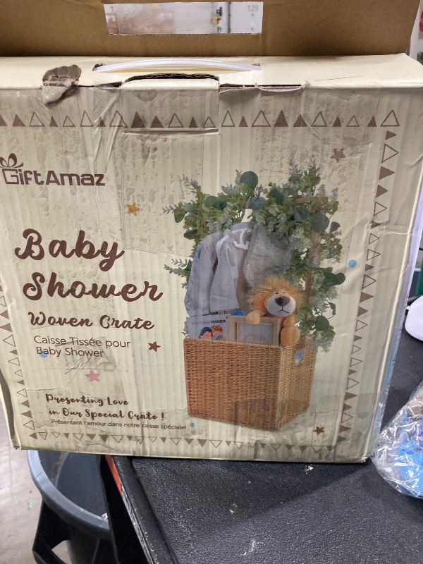 Photo 1 of **reference im,age**GiftAmaz Baby Shower Crate Closet, Large Hand-Woven Rattan Storage Crates with Handle, Baby Shower Gifts, Baby Welcome Box Nursery Basket for Newborn Boys Girls, Pregnancy Gifts for New Parents
