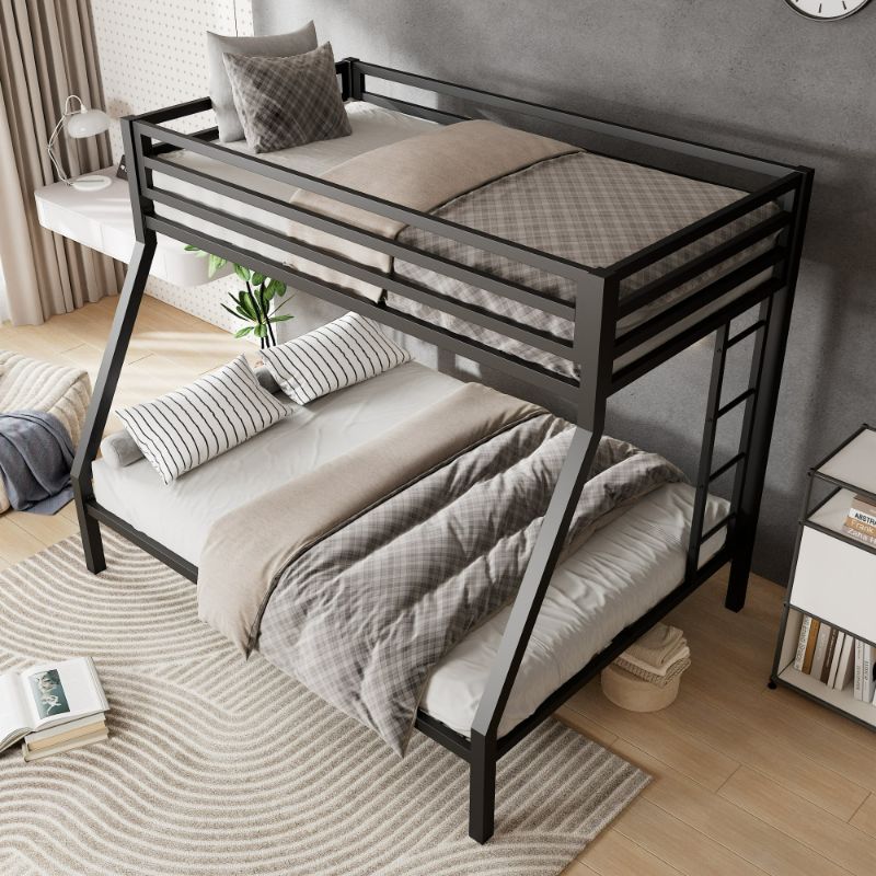 Photo 1 of ***Missing parts*****Missing parts**** Twin over Full Size Metal Bunk Bed with Removable Ladder, Full-Length Guardrail, Black