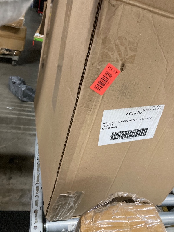 Photo 1 of   (( Seat Not Included)) 

Kohler K-3999-0 Highline Comfort Height Two-piece Elongated 1.28 Gpf Toilet with Class Five Flushing Technology And Left-hand Trip Lever, Seat Not Included, White