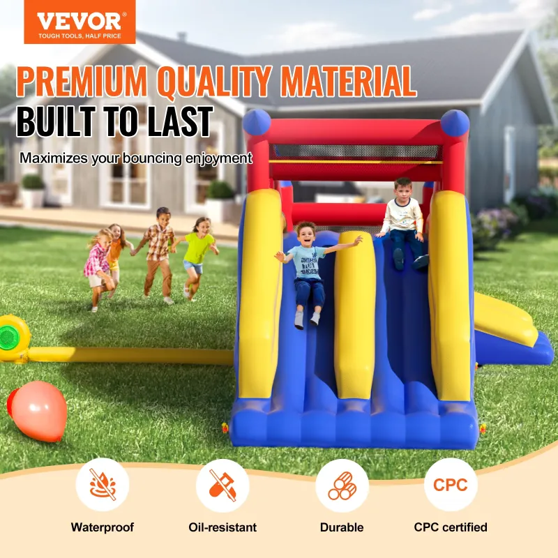 Photo 1 of ***The model may vary****
***Need to be clean***

VEVOR Inflatable Bounce House, Outdoor High Quality Playhouse Trampoline, Jumping Bouncer with Blower, Slide, and Storage Bag, Family Backyard Bouncy Castle, for Kid Ages 3–8 Years, 183x102x92 inch
