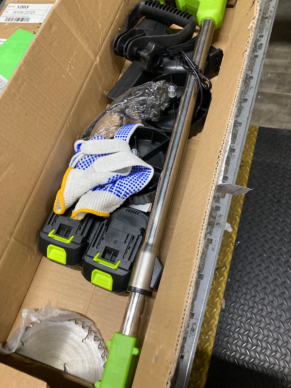 Photo 1 of ***Parts only***

Teblint Electric Weed Wacker Cordless String Trimmer Weed Eater Grass Trimmer/Edger/Cutter with Wheels 2Pcs 21V Batteries 3 Types of Blades Adjus
