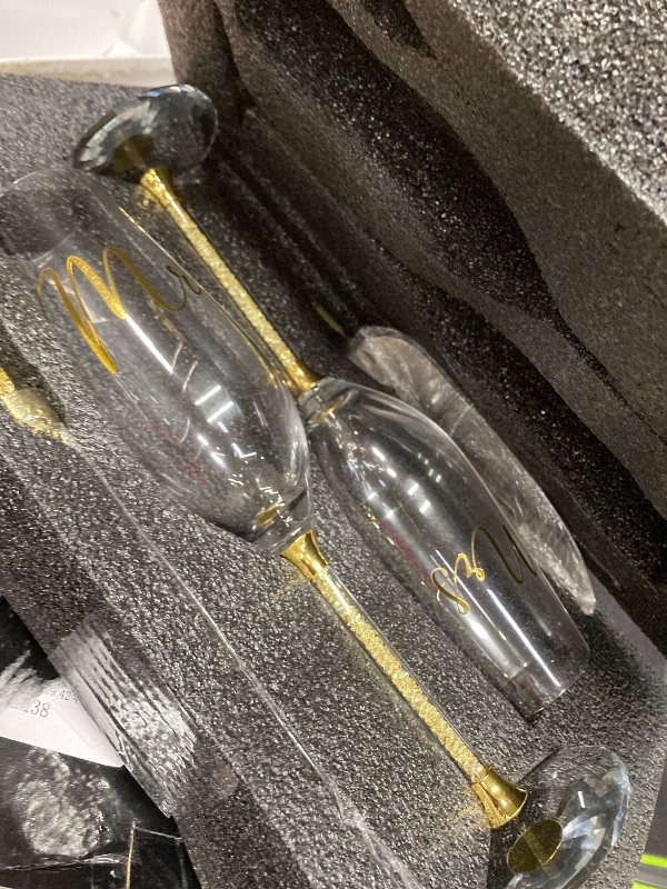 Photo 1 of Piece Wedding Cake Knife and Champagne Flutes Server Set Mr and Mrs Toasting Flutes Crystal Rhinestone Cake Cutting Set for Bride and Groom Wedding Engagement Bridal Shower Gifts(Gold)