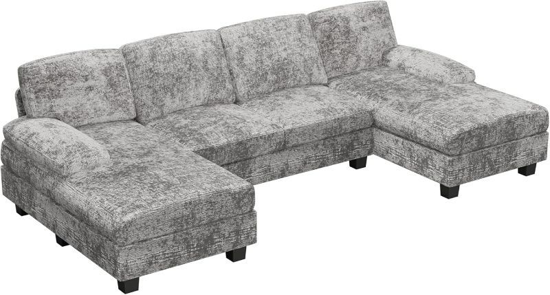Photo 1 of ===3 BOX of 3 ===Furniwell Convertible Sectional Sofa Couch, 4 Seat Sofa Set for Living Room U-Shaped Modern Fabric Modular Sofa Sleeper with Double Chaise & Memory Foam (Fabric, Grey)