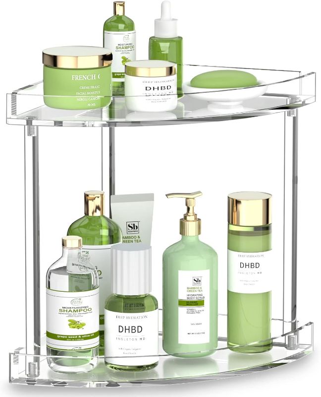 Photo 1 of  3 Tier Acrylic Bathroom Counter Organizer, Clear Bathroom Countertop Corner Organizer, 3Tier Corner Storage Shelf Vanity Trays, Home Storage Holder for Makeup Cosmetics Perfume Organizer
