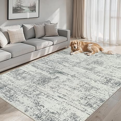Photo 1 of  Rugs for Living Room - Washable Rug Modern Abstract Soft Large Neutral Non-Slip Carpet Indoor Floor Stain Resistant Thin Carpets for Bedroom Dining Room Farmhouse Nursery Home Office Grey
