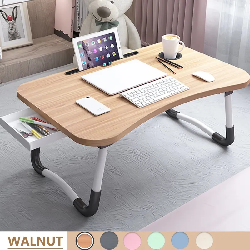 Photo 1 of 
PHANCIR Foldable Lap Desk, 23.6 Inch Portable Wood Laptop Desk Table Workspace Office Organizer Bed Sofa Tray with Slots/Cup Holder/Drawer, Anti-Slip for Reading Writing Eating Watching, Walnut
