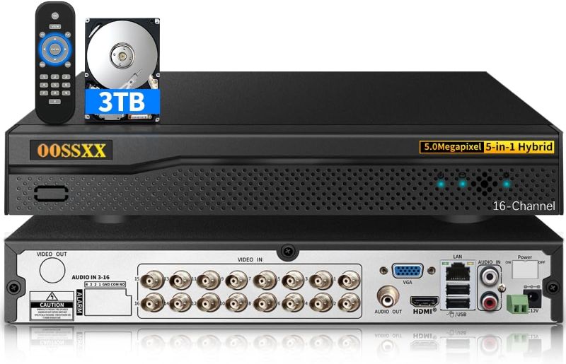 Photo 1 of 16-Channel DVR Hybrid Capability 5.0MP HD 5-in-1 Digital Video Recorder Security DVR Recorder AHD/Analog/TVI/CVBS/IP Security Camera System Video Surveillance,Max to 6TB (3TB HDD Included)
