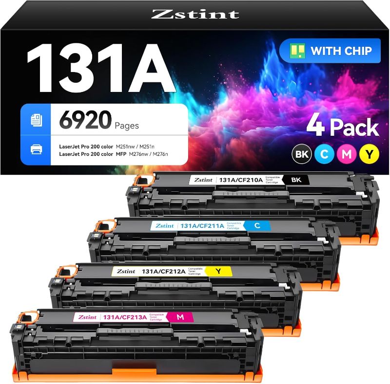 Photo 1 of 131A Toner Cartridge set 2-Pack Replacement for HP 131A 131X CF210A CF211A CF212A CF213A CF210X Compatible HP LaserJet Pro 200 color MFP M276nw M251nw M251n M276n Printer Ink Black Cyan Magenta Yellow
