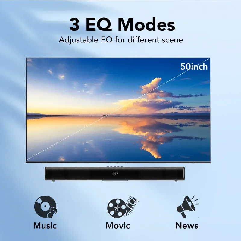 Photo 1 of ***(REMOTE NOT INCLUDED)*** Sound Bar for TV, 60W Soundbar TV Speakers, 2.1 ch Home Theater with Subwoofer Boost, 3 Equalizer Modes, Soundbar for TV/PC/Gaming/Projectors, Bluetooth, OPT, COX, USB & AUX Wall Mountable