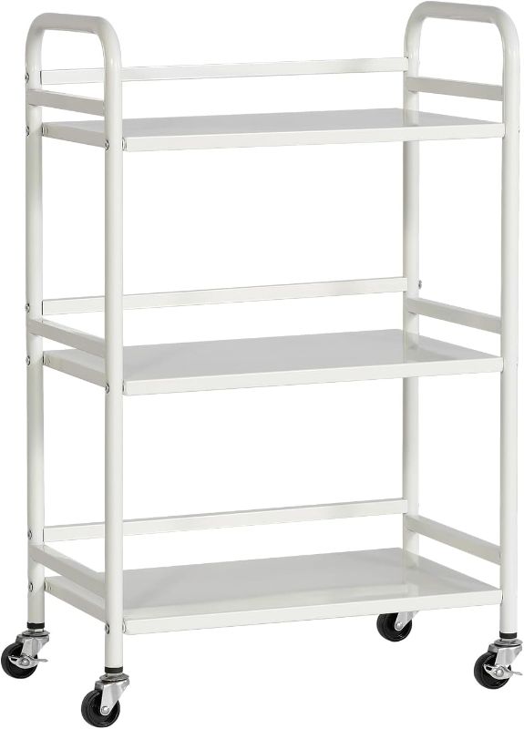 Photo 1 of ***(PARTS ONLY - SELLING AS IS)***
DCLRN 3 Tier Rolling Cart, Storage Organizer Cart, Multifunctional Storage Shelves, Rolling Metal Organization Cart with Handle and Lockable Wheels, for Home, Office, Kitchen, Bathroom(White)