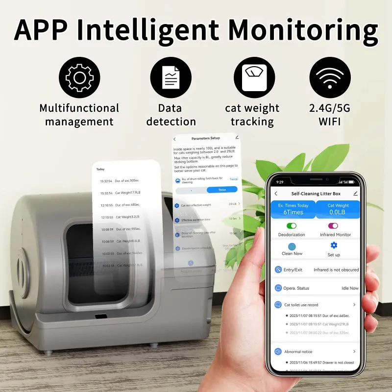 Photo 1 of 100L Automatic Self-Cleaning Cat Litter Box - APP Control, Safe Alert, Smart Health Monitor, Grey