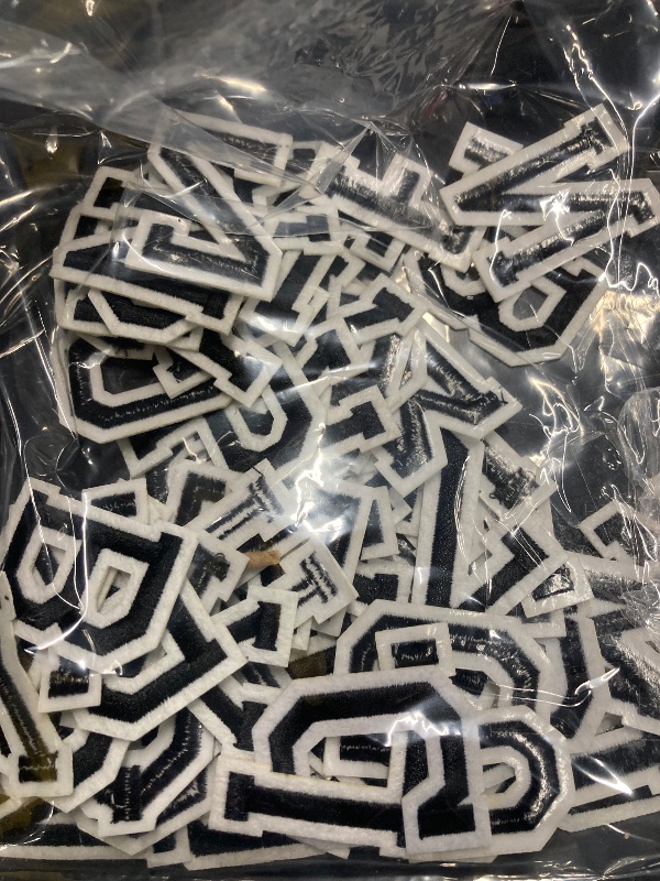 Photo 1 of ***(MISSING PIECES-SELLING AS IS)*** 
 Iron on Letter Alphabet Fabric Patches with Ironed Adhesive Embroidered Decorate Repair A-Z Letter for Bulletin Board School T-Shirts, Jeans, Jackets, Socks, Bags, DIY(Black)