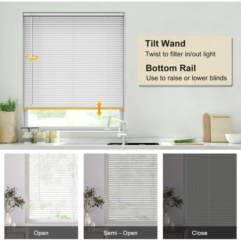 Photo 1 of LazBlinds Cordless No Tools-No Drill 1" Vinyl Horizontal Mini Blinds, Light Filtering Blinds for Windows, Blinds & Shades for Window, 34 1/2" W x 48" H, White

