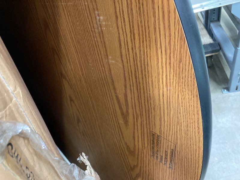 Photo 1 of ***NO LEGS/TABLE TOP ONLY/HAS DENTS AND CHIPS ON SIDE -SEE PICS***Flash Furniture 48' REVERSIBLE Thermal Laminate Activity Tables, 48" Round, Oak ON ONE SIDE GREY ON THE OTHER SIDE LEGS NOT INCLUDED