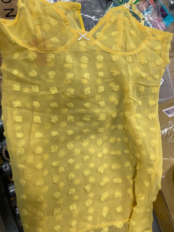 Photo 1 of **COLOR IS YELLOW**See Through Lingerie for Women V Neck Lace Floral Chemise Negligees Nightgowns Cute Mesh Maxi Dress Yellow Large