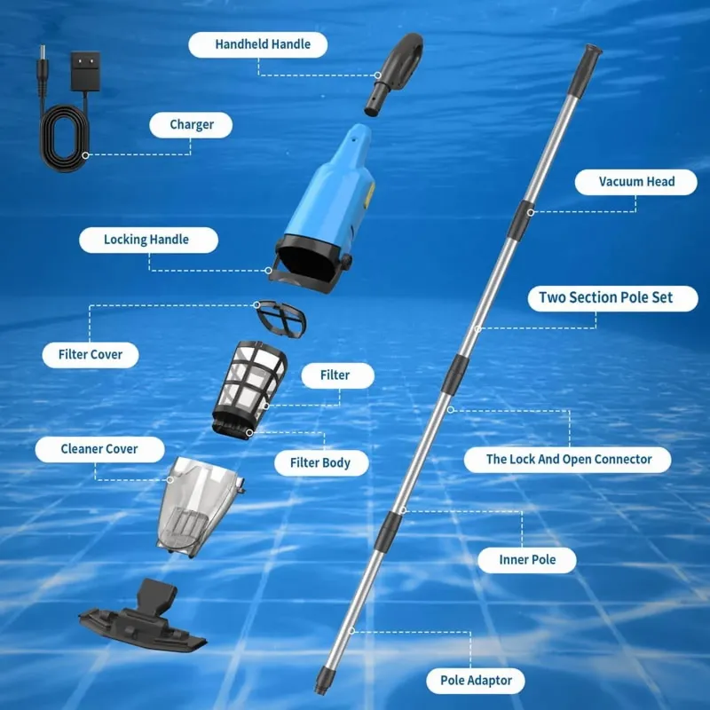 Photo 1 of (2025 New)Efurden Cordless Pool Vacuum, Handheld Pool Vacuum with Running Time up to 90-Minutes for Above Ground Pools, Spas and Hot Tubs,Blue
