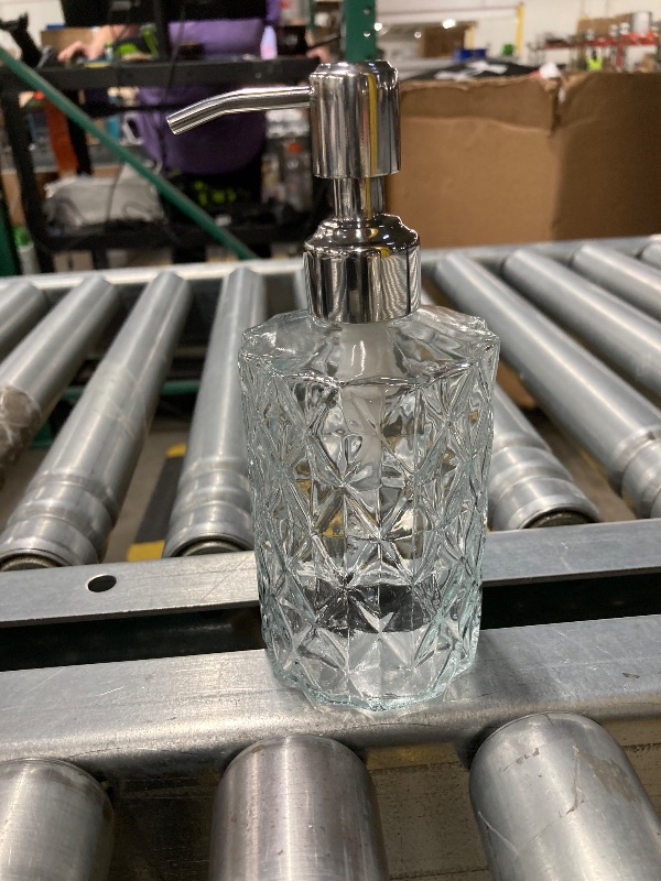 Photo 1 of ***ONE ONLY*** GLADPURE Soap Dispenser - ONE ONLY 12 Oz Clear Diamond Design Glass Refillable Hand Soap Dispensers; with 304 Rust Proof Stainless Steel Pump, Lotion Dispensers for Kitchen, Bathroom