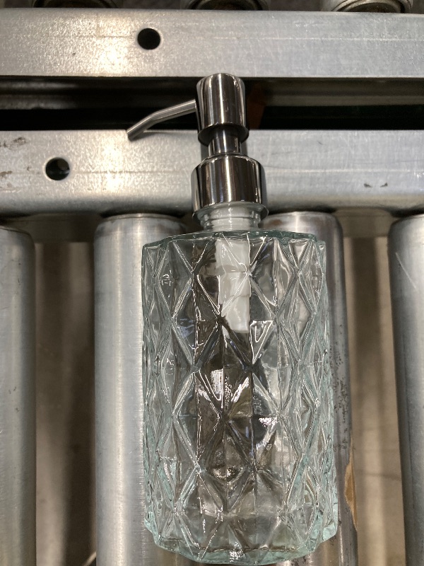 Photo 1 of ***ONE ONLY*** GLADPURE Soap Dispenser - ONE ONLY 12 Oz Clear Diamond Design Glass Refillable Hand Soap Dispensers; with 304 Rust Proof Stainless Steel Pump, Lotion Dispensers for Kitchen, Bathroom