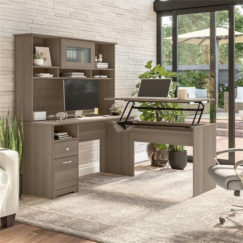 Photo 1 of  ***BOX 2 OF 2 ONLY***60W Sit to Stand L Desk with Hutch in Ash Gray - Engineered Wood***BOX 2 OF 2 ONLY***