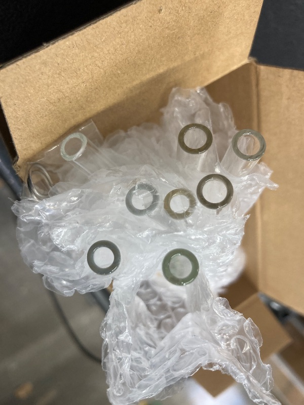 Photo 1 of **MISSING ONE STRAW**Yinkin 8 Pcs Reusable Glass Straws Shatter Resistant Straws with Design Colorful Cute 8'' Bend Drinking Glass Suction Tubes for Cocktail Coffee Juice Beverage with 2 Cleaning Brushes (Turtle)