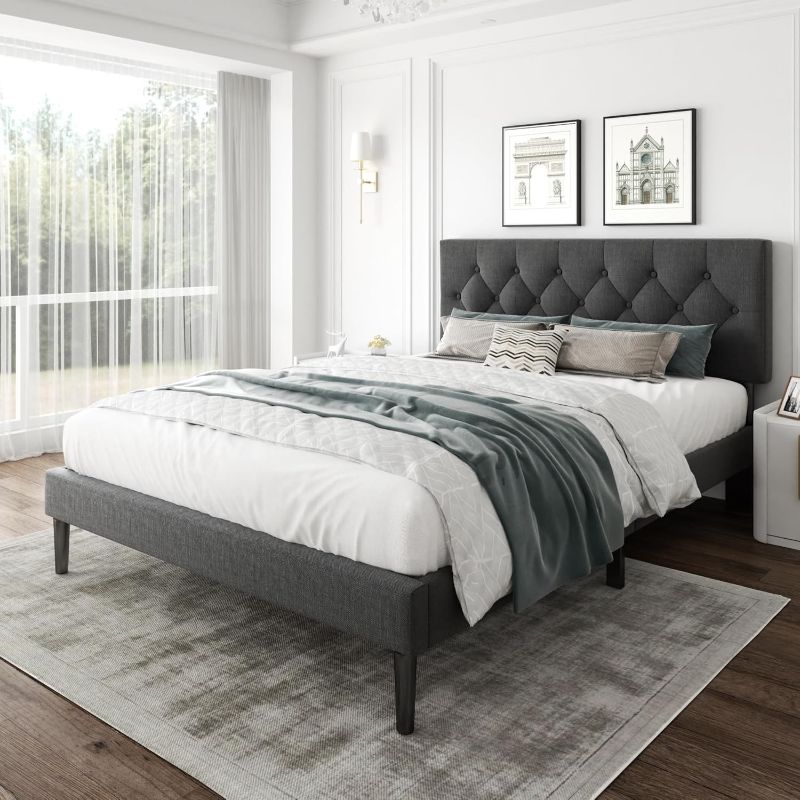 Photo 1 of
Queen Size Platform Bed Frame with Upholstered Headboard, Button Tufted Design, Strong Wooden Slats, No Box Spring Needed, Easy Assembly, Noise Free